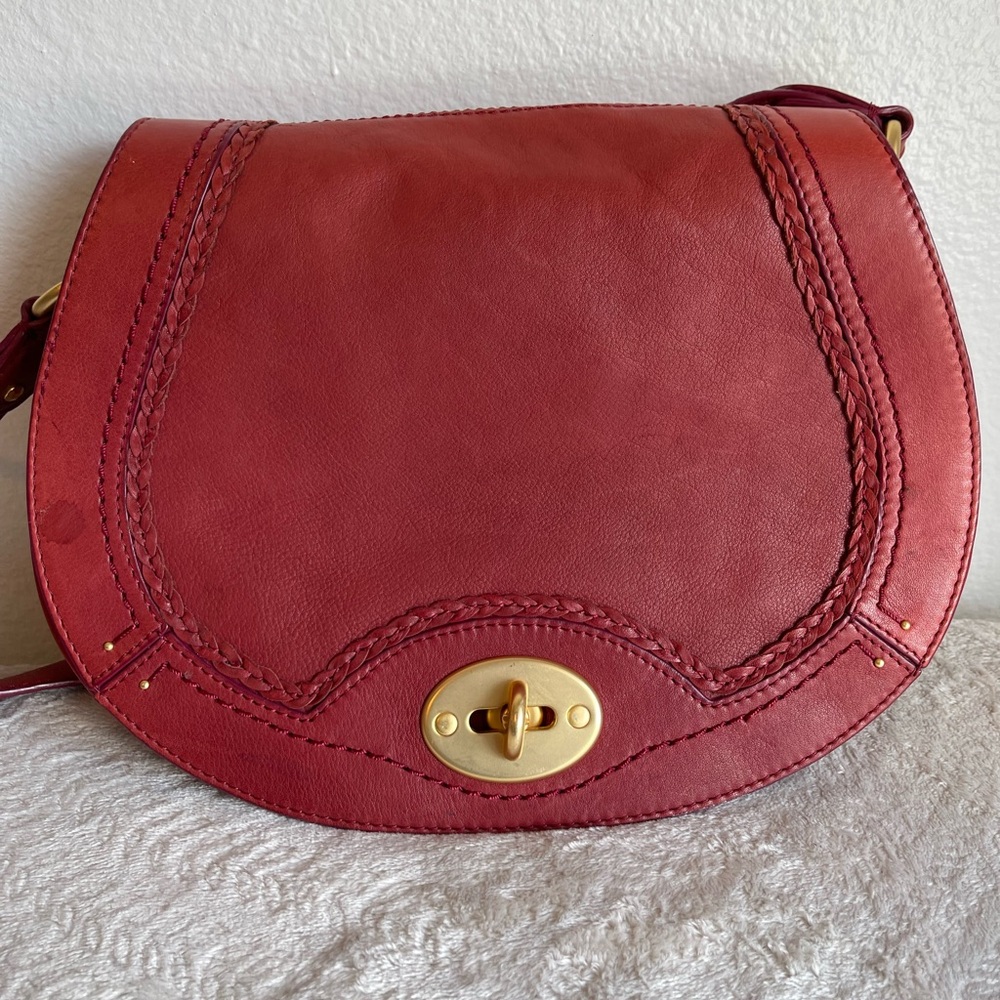Sigrid Olsen Red Leather Saddle Crossbody with Gold‎ Turn-Lock